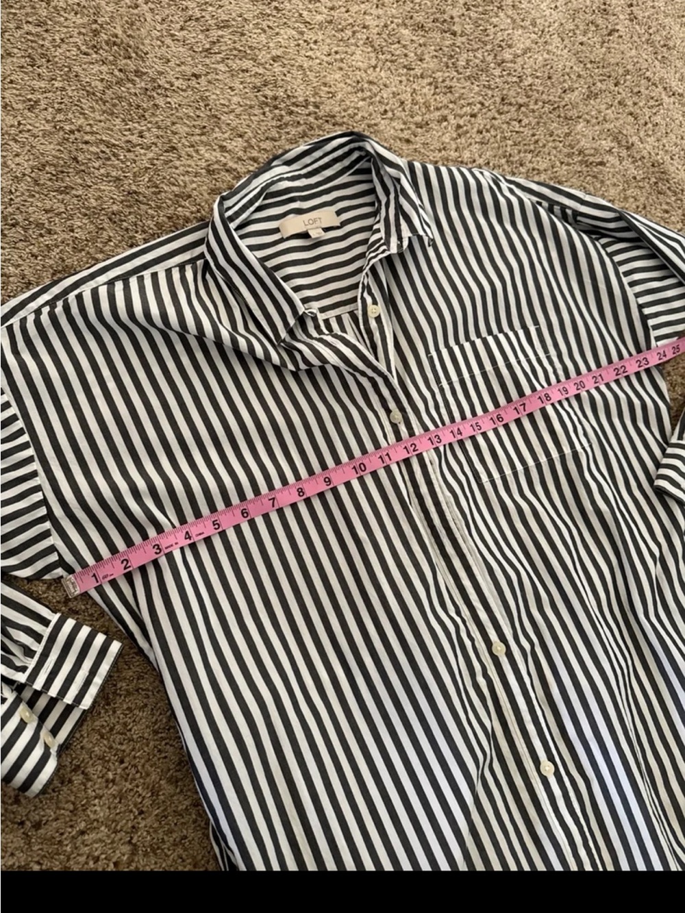 LOFT Grey/White Striped Poplin Belted Pocket Shirtdress size Large - Picture 9 of 12